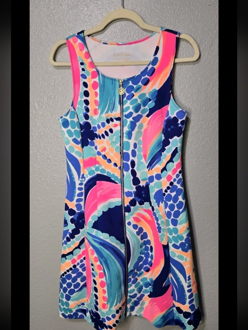 Lilly Pulitzer Ocean Jewels Neon Sally Scuba Zip Fit Flare Dress Medium